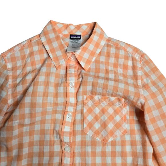 Patagonia Women's Long-Sleeve Orange Plaid Button Down Shirt Size: 2 - Picture 2 of 3